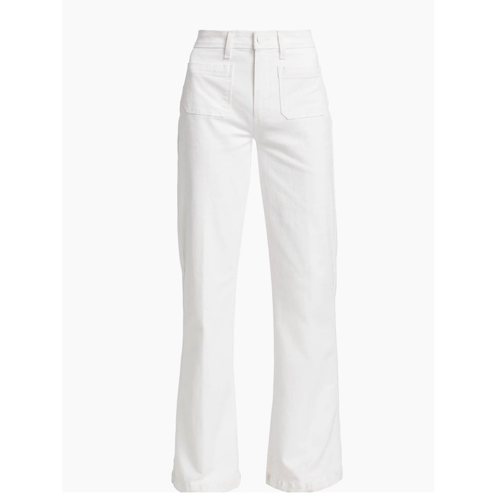 PAIGE Leenah High Rise Wide Leg Patch Pocket Trousers White Denim Jeans 24